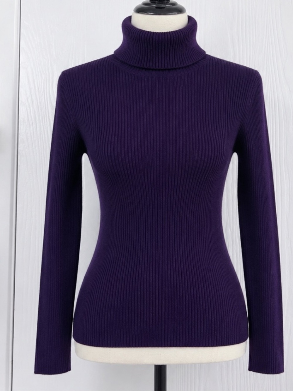 Ralph Lauren Deep Purple Ribbed Turtleneck Cashmere Sweater Size Large